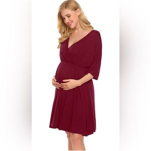 3 in 1 Labor/Delivery/Hospital Gown Maternity Dress Sleepwear for Breastfeeding